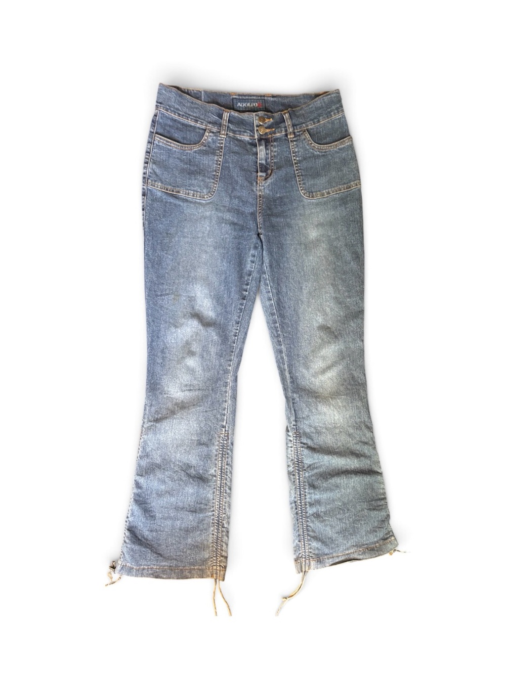 Adolfo Faded Blue High-Rise Flare Jeans with Tie Hem